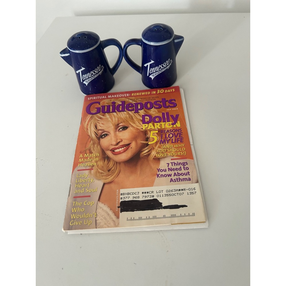Dolly Parton Guideposts Magazine July 2004 & Tennessee Salt Pepper Shakers Set